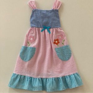 Blueberi Boulevard Girls 6 Pink Blue Seersucker Dress Flowers Bow